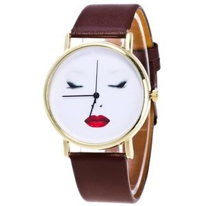Beauty Face Faux Leather Fashion Watch - BROWN